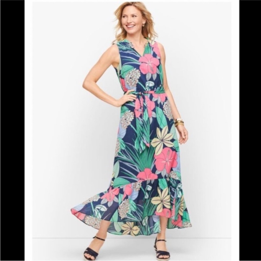 Talbots Floral sleeveless ruffle Maxi Dress 8